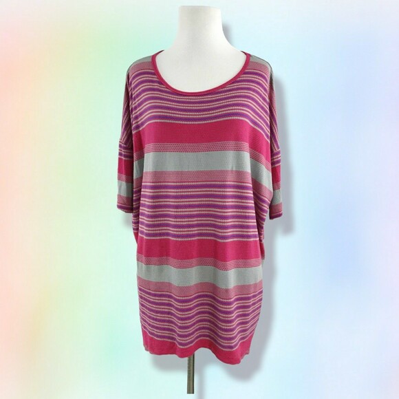 LuLaRoe Shirt S Pink Gray Purple Striped Irma Knit short sleeve - Picture 1 of 7
